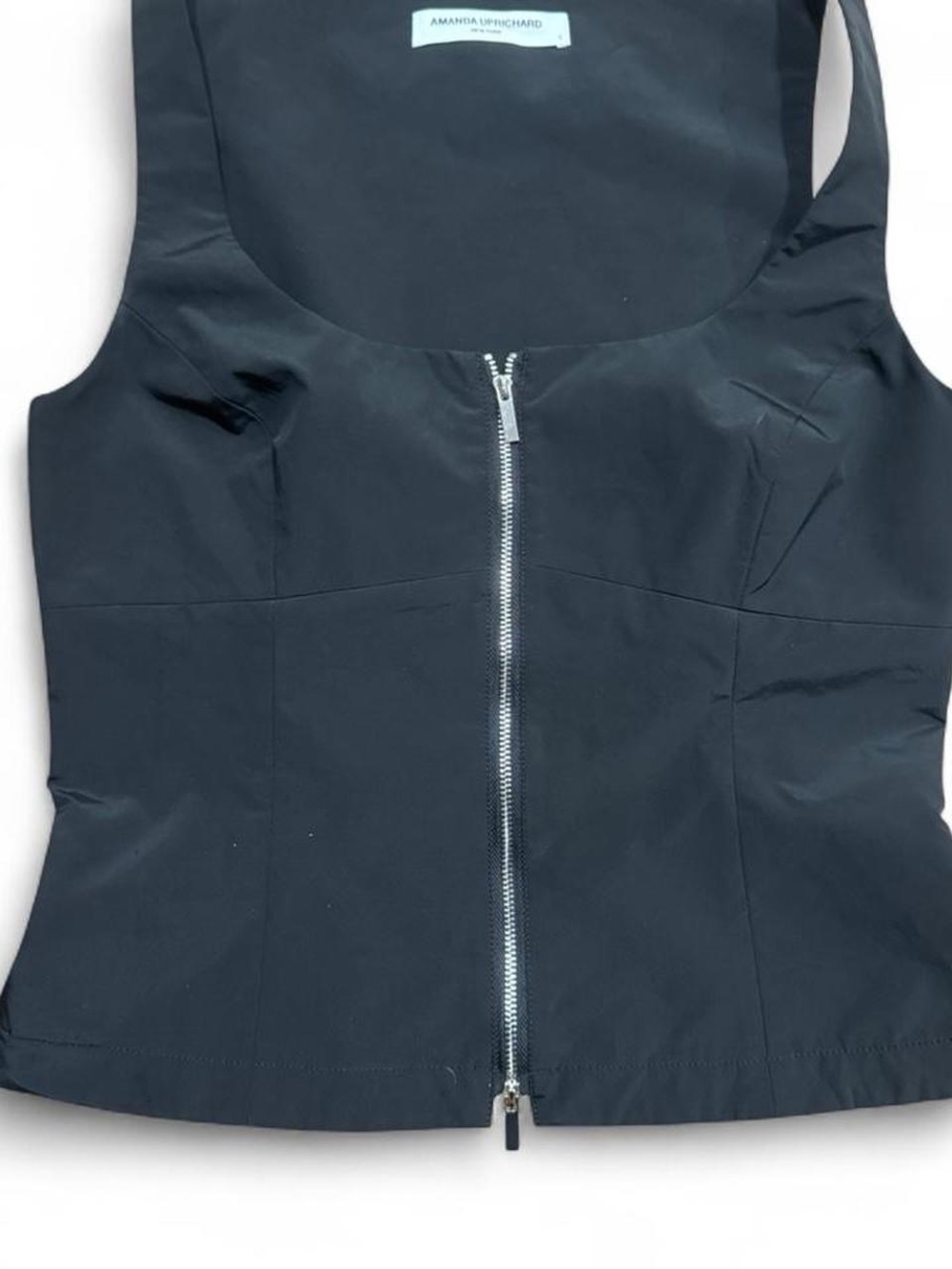 Amanda Uprichard Black Satin Tank with Branded Neck Label